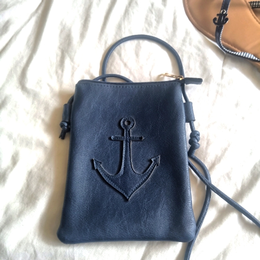 Cross body Nautical Bag. Navy Blue Anchor Detail. By Hey Beautiful.